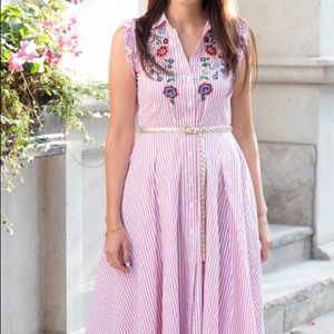 Zara striped cotton dress w/embroidery